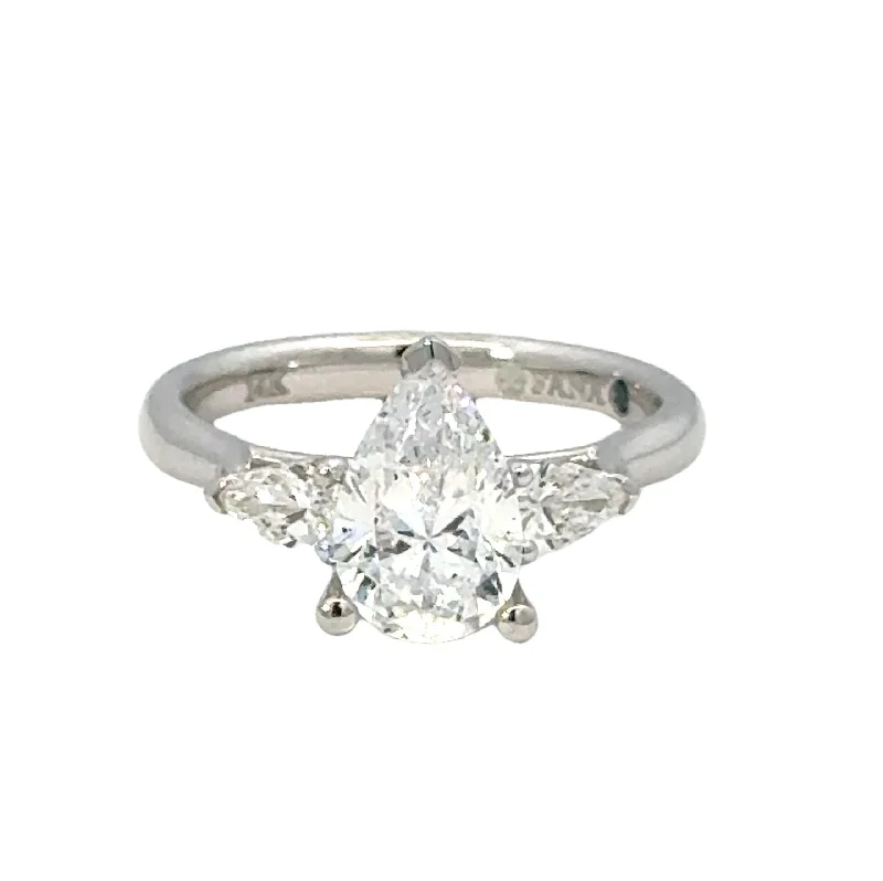 Polished silver rings-14K White Gold 0.39cttw VS FG Pear Cut Diamond Semi-Mount Ring by Fana