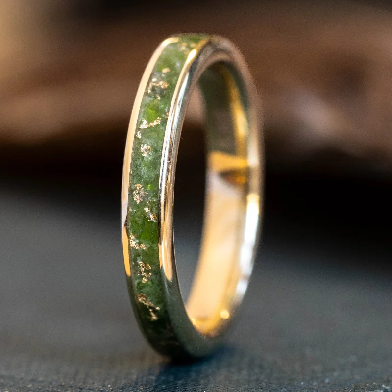 Braided motif rings-The Erinn | Women's Gold & Green Imperial Diopside Ring with Gold Flakes