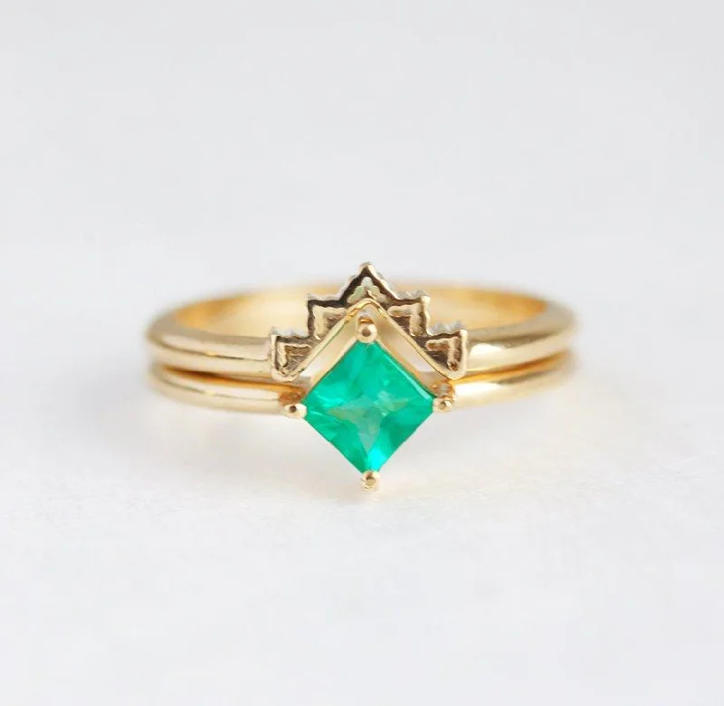 Bowed band rings-Livia Princess Cut Emerald Ring Set