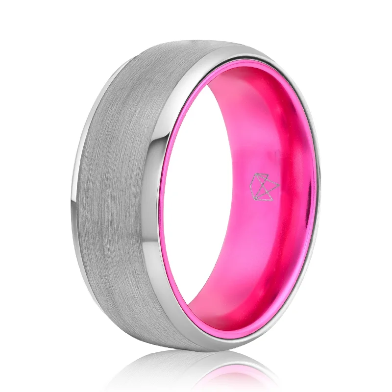 Subtle heart rings-Tungsten Ring (Silver) - Resilient Pink