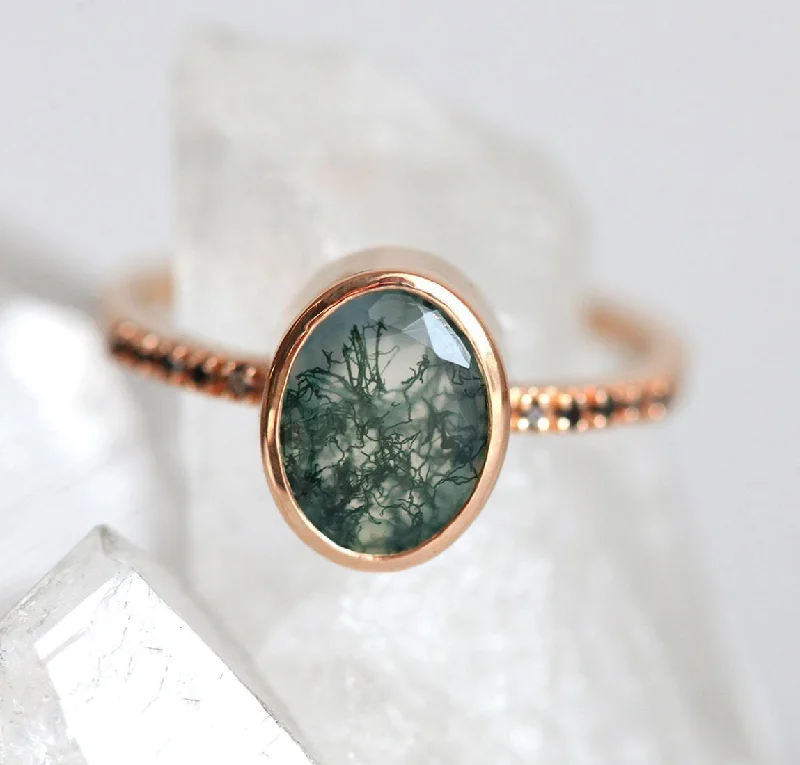 Vine carved rings-Aspen Oval Moss Agate Ring