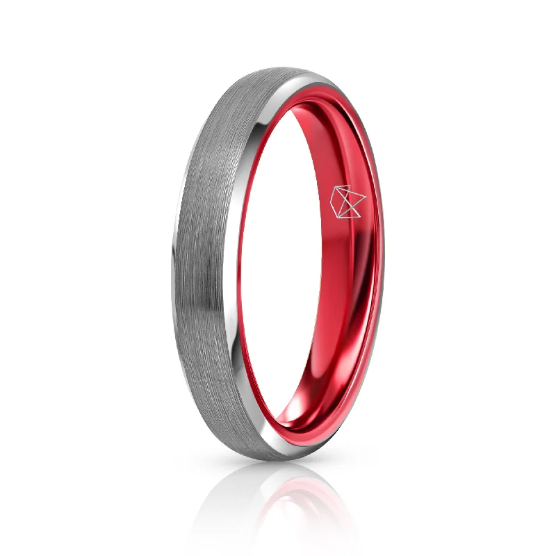 Stained wood rings-Silver Tungsten Ring - Resilient Red - 4MM