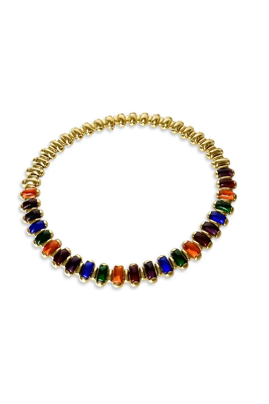 Classic style necklaces-Chunky Rainbow 18K Gold Plated Necklace w. Zirconia