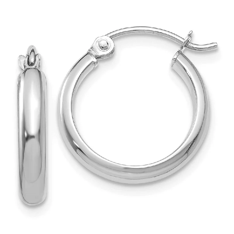 Breezy hoop earrings-2.75mm x 15mm Polished 14k White Gold Domed Round Tube Hoop Earrings