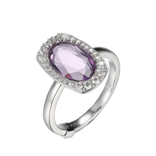 Sturdy geometric rings-Sterling Silver Ring with Genuine Amethyst by ELLE