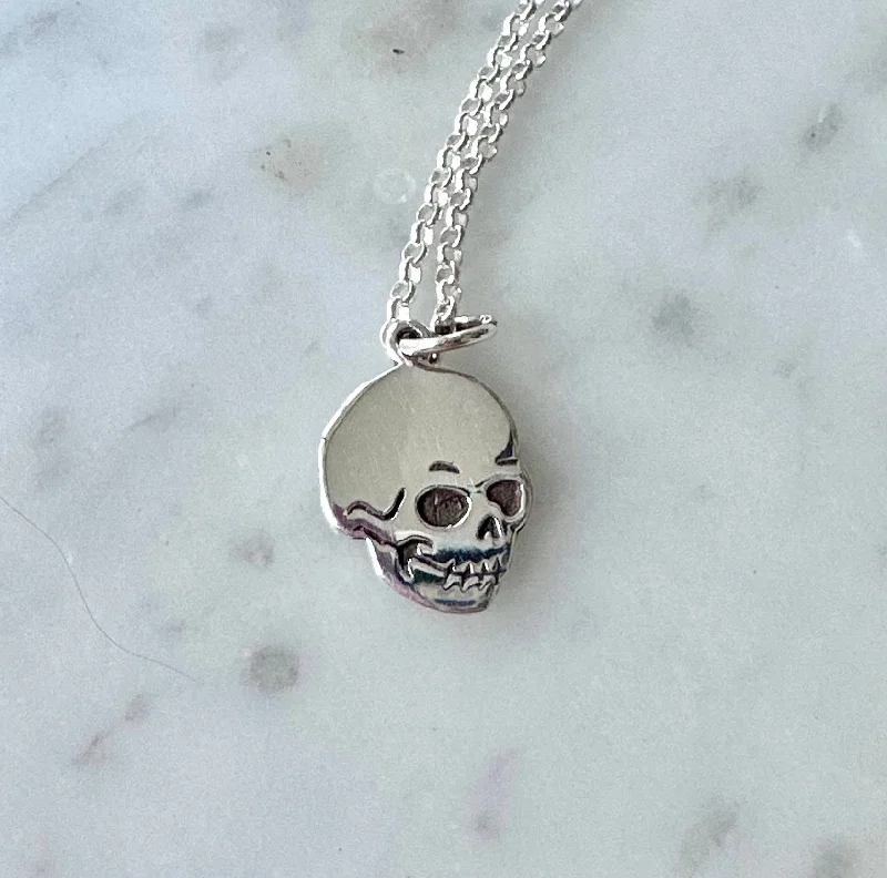 Solar sign necklaces-Sterling Memento Mori Skull Necklace