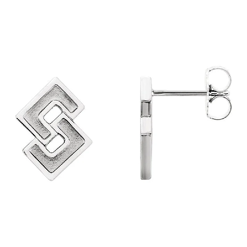 Gleaming gem earrings-10 x 12mm (7/16 Inch) 14k White Gold Small Geometric Post Earrings