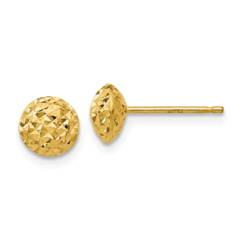 New moon earrings-6mm Diamond Cut Puffed Circle Post Earrings in 14k Yellow Gold