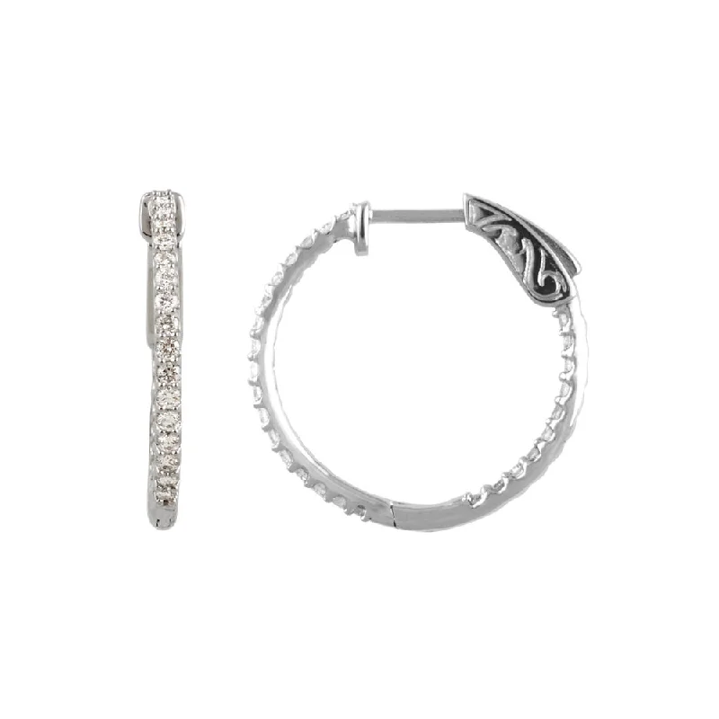 Prism star earrings-14k White Gold 23mm Inside Outside Diamond Hinged Round Hoop Earrings