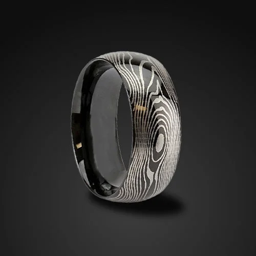 Raven design rings-Replica Damascus Steel Ring Mokume Gane Wedding Band