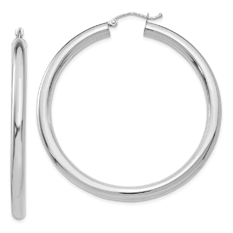 Curved drop earrings-4mm x 50mm 14k White Gold Classic Round Hoop Earrings