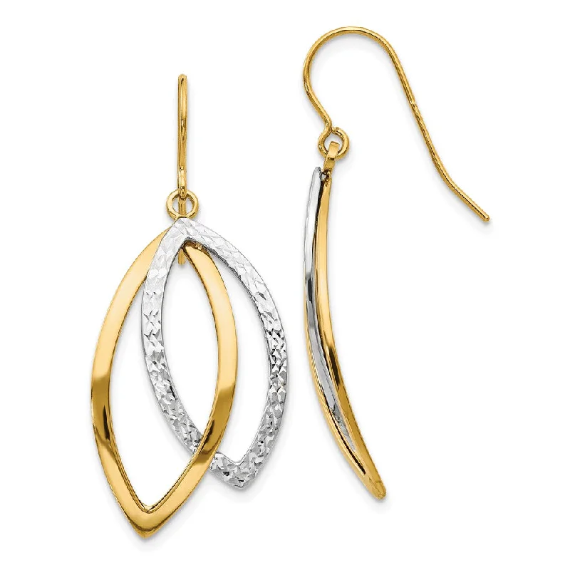 Twig pattern earrings-14k Two Tone Gold Double Marquise Dangle Earrings, 37mm (1 3/8 Inch)