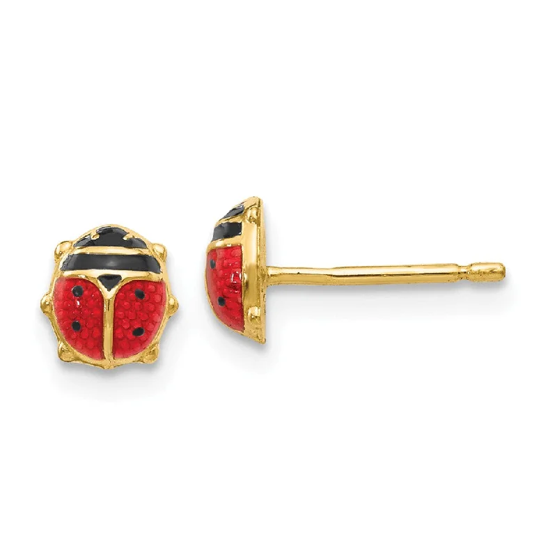 High-gloss earrings-Kids 5mm Red Ladybug Post Earrings in 14k Yellow Gold and Enamel