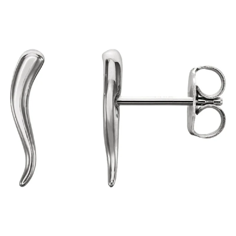 Embossed disc earrings-2.8mm x 12mm (7/16 Inch) 14k White Gold Small Italian Horn Earrings