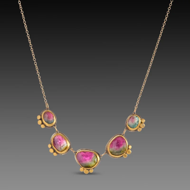 Georgian style necklaces-Watermelon Tourmaline Necklace