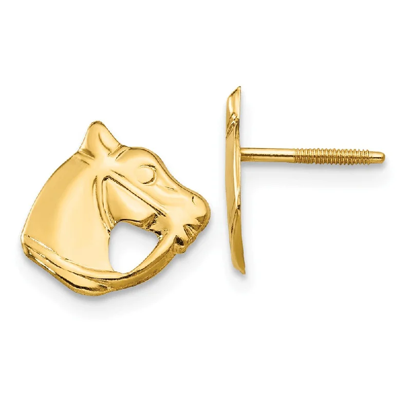 Bold cuff earrings-Kids Horse Head Screw Back Post Earrings in 14k Yellow Gold