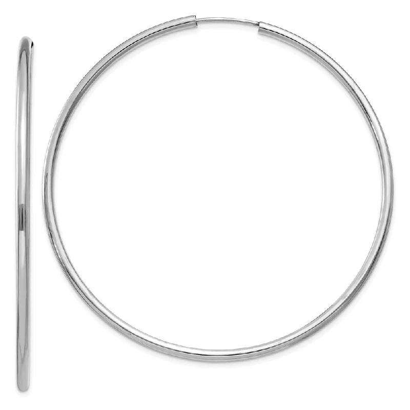 Oval drop earrings-2mm x 60mm 14k White Gold Polished Round Endless Hoop Earrings