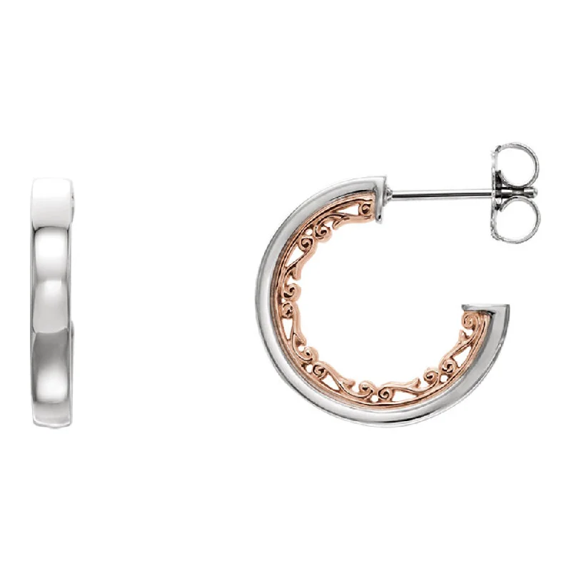 Breezy hoop earrings-2.7 x 16mm (5/8 Inch) 14k White and Rose Gold Vintage-Inspired Hoops