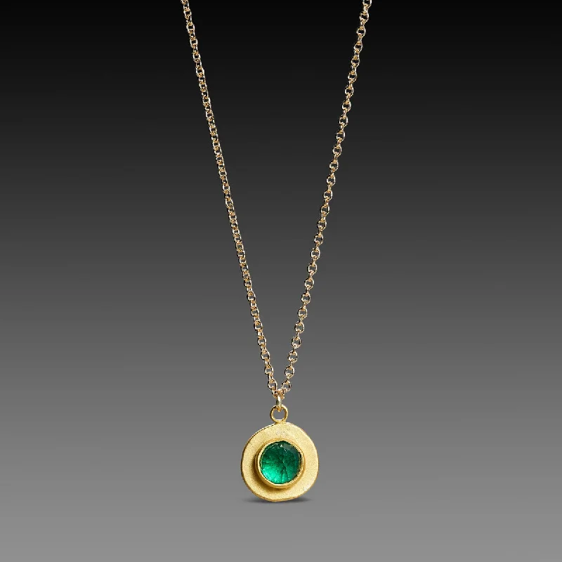 Premium diamond necklaces-Gold Disk & Emerald Necklace