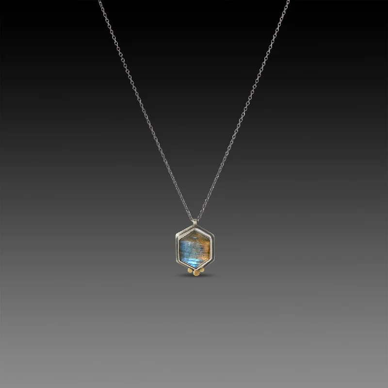 Celestial sign necklaces-Geometric Labradorite Necklace with 22k Dots