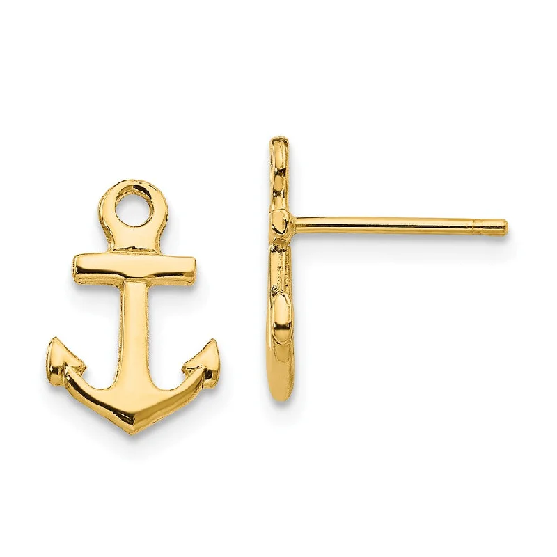 Subtle heart earrings-Petite Anchor Post Earrings in 14k Yellow Gold