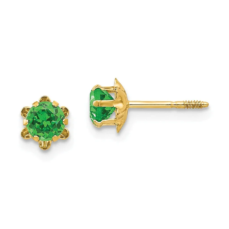 Stone cluster earrings-Kids 4mm Synthetic Emerald Screw Back Stud Earrings in 14k Yellow Gold