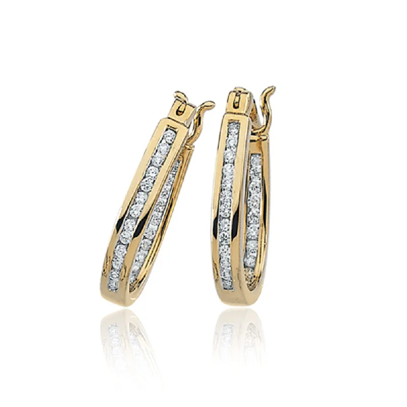 Oval stud earrings-1/3 Cttw, Channel Set Diamond Hoops - 14k Yellow Gold