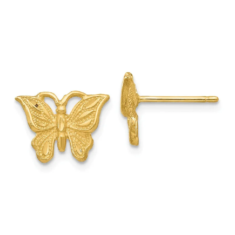 Subtle star earrings-11mm Diamond Cut Butterfly Post Earrings in 14k Yellow Gold