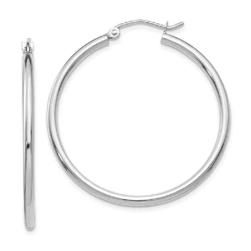 Raven feather earrings-2mm, 14k White Gold Classic Round Hoop Earrings, 35mm (1 3/8 Inch)