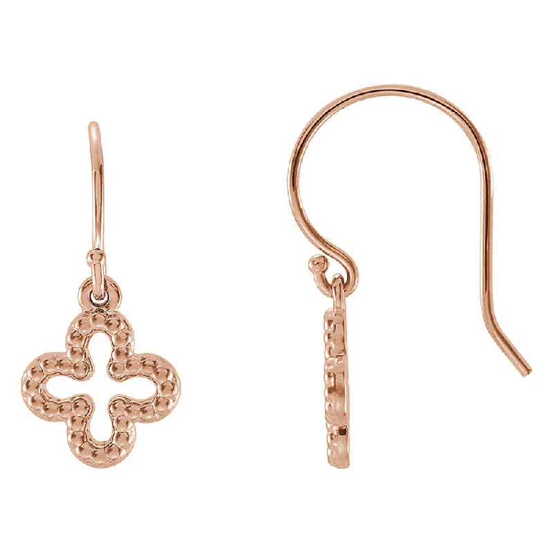 Quirky pair earrings-10mm (3/8 Inch) 14k Rose Gold Small Beaded Clover Dangle Earrings