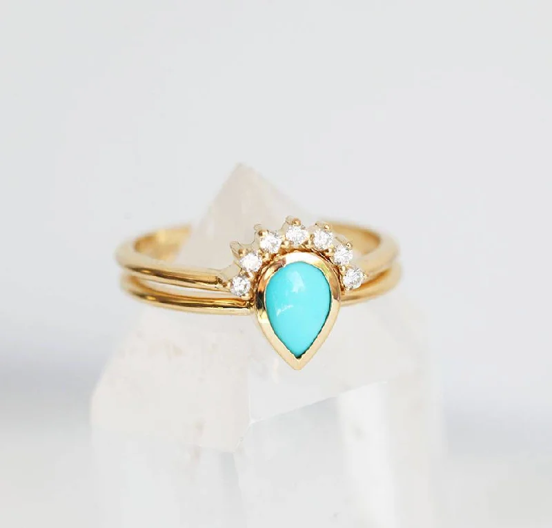 Intricate accent rings-Turquoise Ring, Turquoise Ring Set