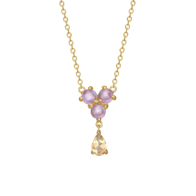 Akoya pearl necklaces-Unicorn 18K Gold Plated Necklace w. Amethyst & Champagne Quartz