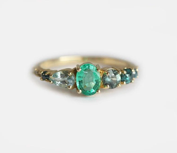 Classic deco rings-Brighton Oval Emerald Cluster Ring