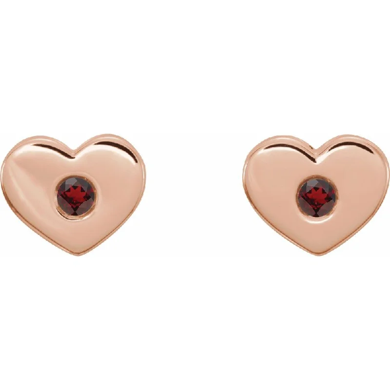 Chunky hoop earrings-14k White, Rose or Yellow Gold Mozambique Garnet Heart Earrings, 8x6mm