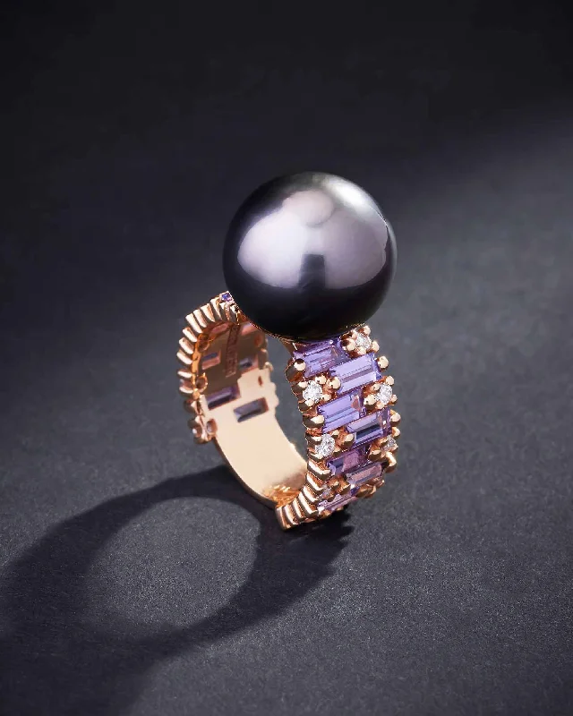 Prism crystal rings-One of a Kind Tahitian Pearl Ring with Purple Sapphires & Diamonds