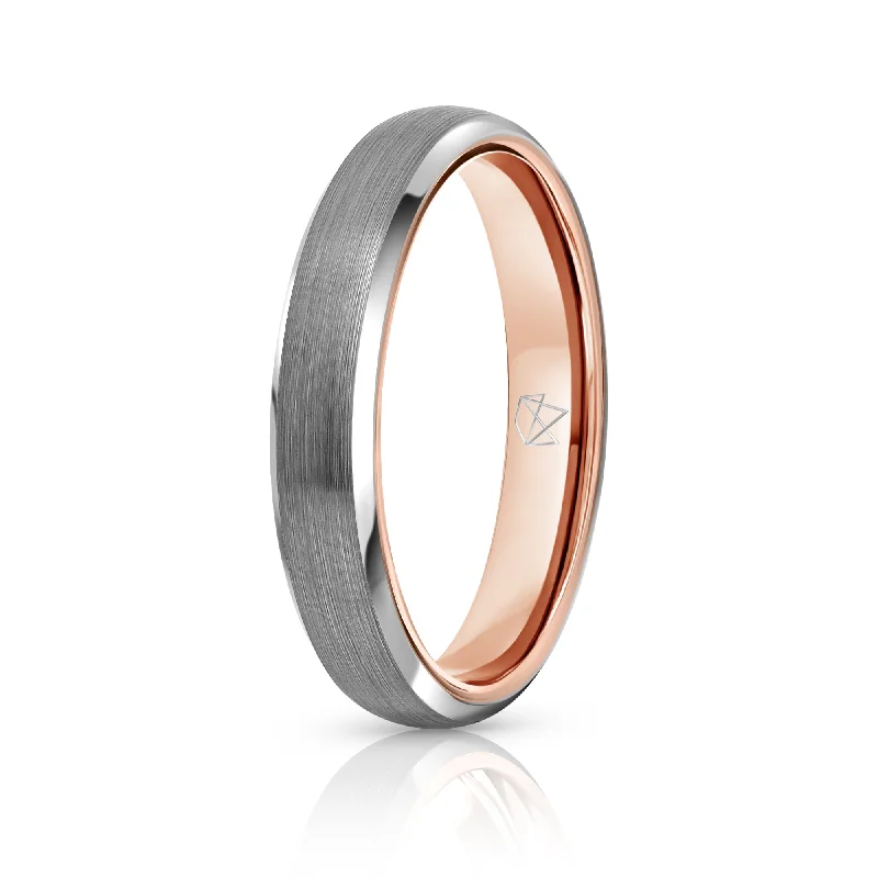 Reef theme rings-Silver Tungsten Ring - Rose Gold - 4MM