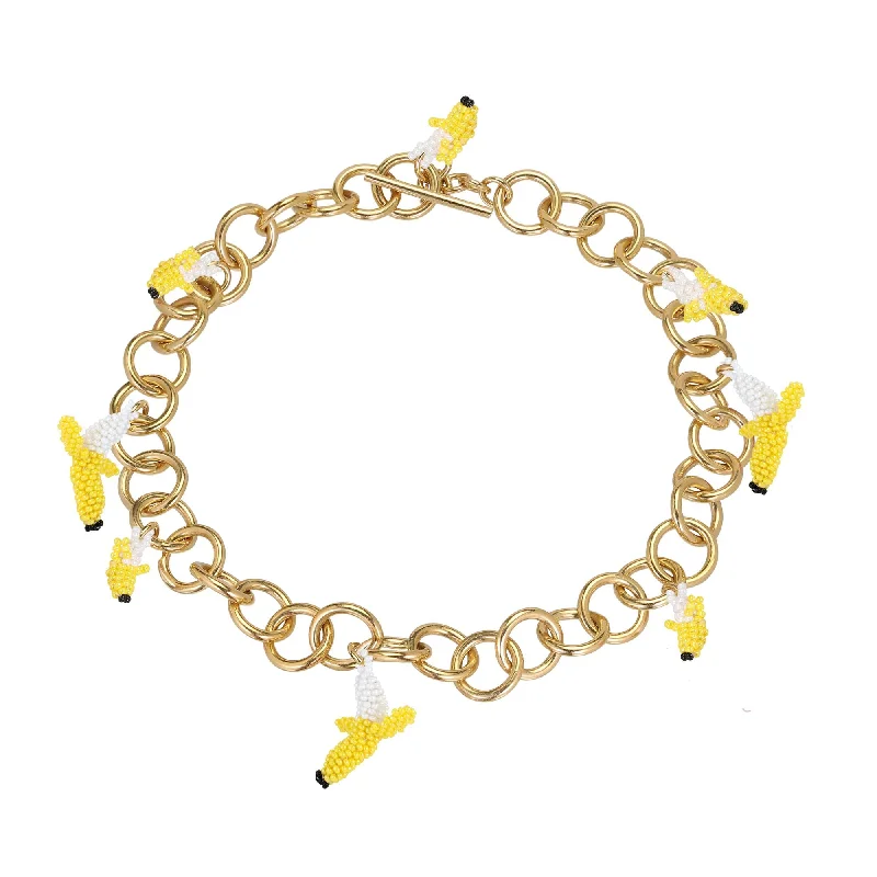 Parent birthstone necklaces-Chunky Banana Necklace Gold Plated, Yellow Beads