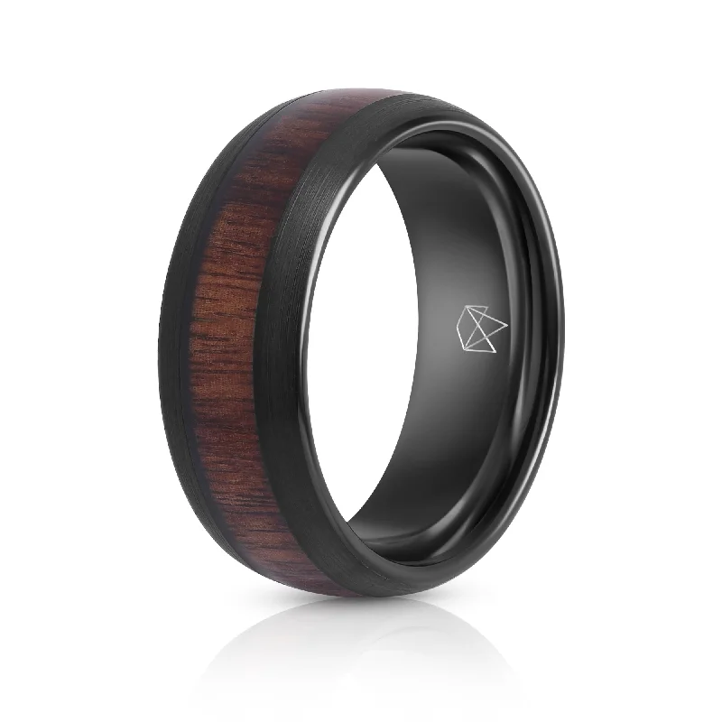 Carved band rings-Black Tungsten Ring Ironwood