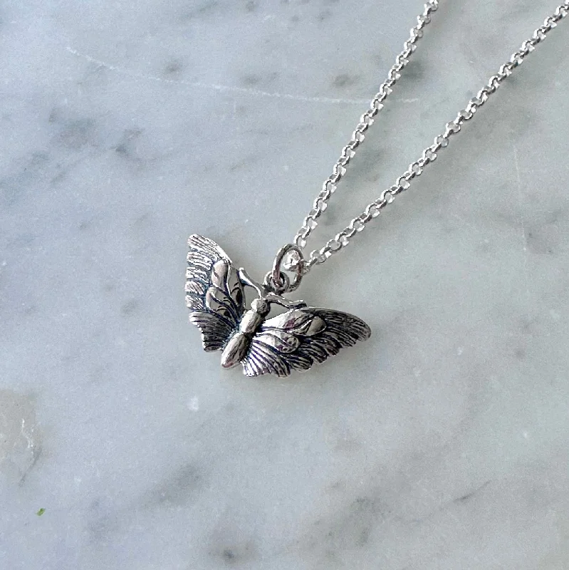 Stained wood necklaces-Sterling Butterfly Moth Necklace