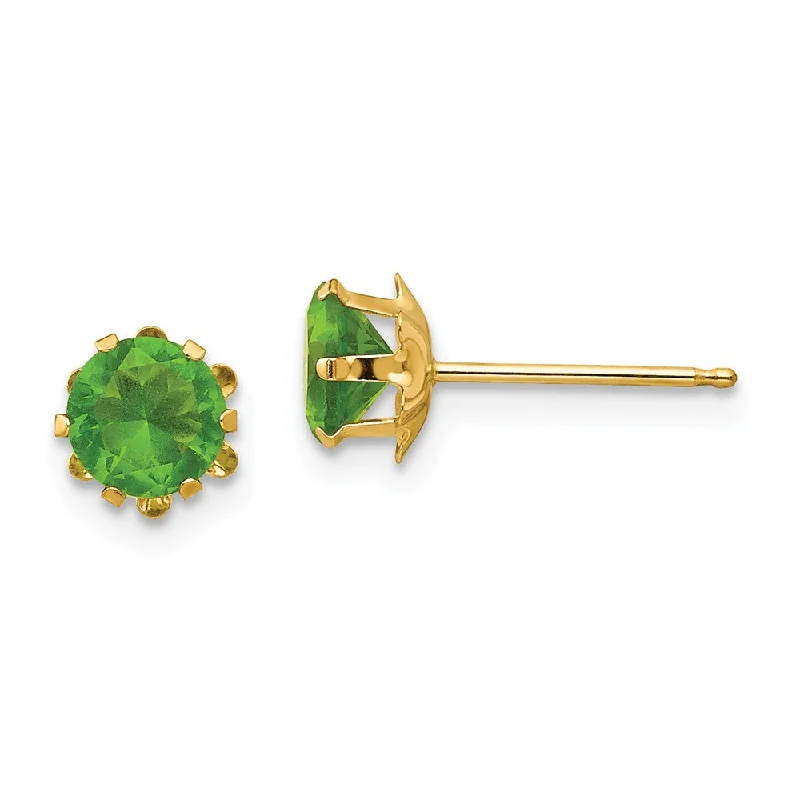 Lavish tier earrings-Kids 5mm Synthetic Peridot Birthstone 14k Yellow Gold Stud Earrings