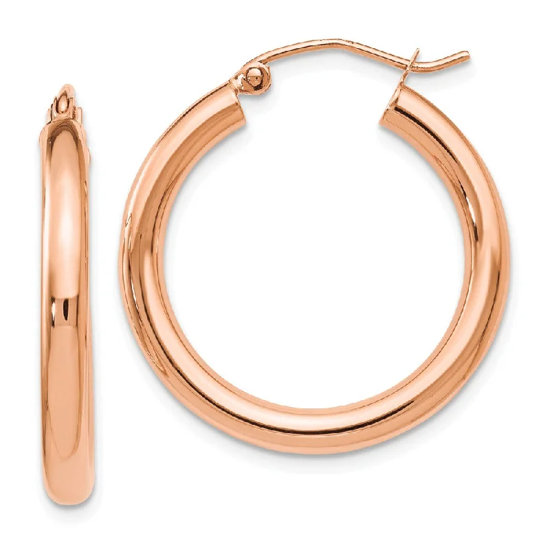 Prism star earrings-3mm Round Hoop Earrings in 14k Rose Gold, 26mm (1 Inch)