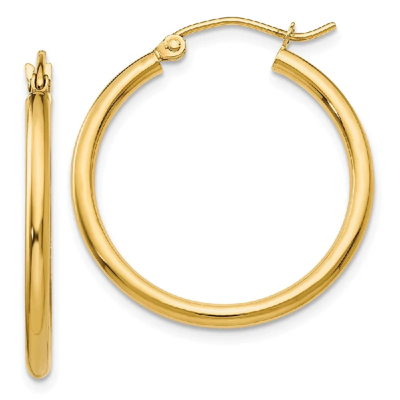 Solar themed earrings-2mm, 14k Yellow Gold Classic Round Hoop Earrings, 25mm (1 Inch)