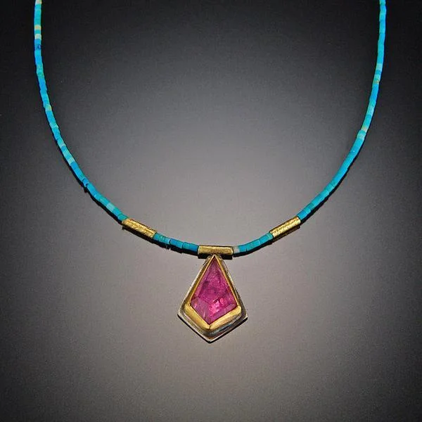 Ametrine necklaces-Pink Tourmaline and Turquoise Beaded Necklace