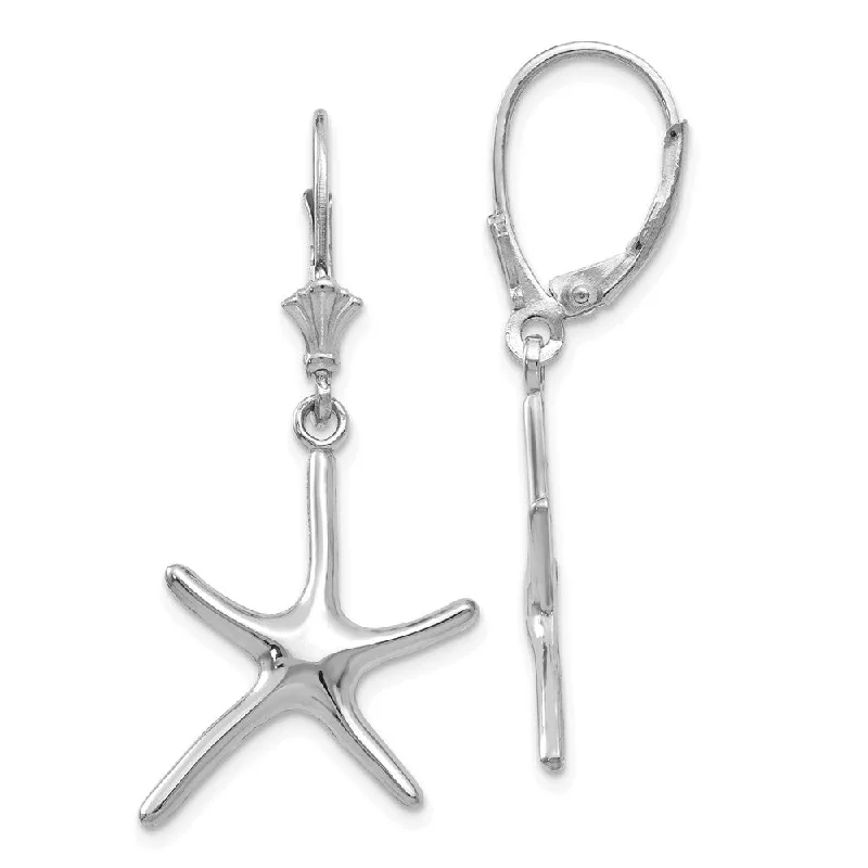 Lunar phase earrings-Polished Pencil Starfish Lever Back Earrings in 14k White Gold