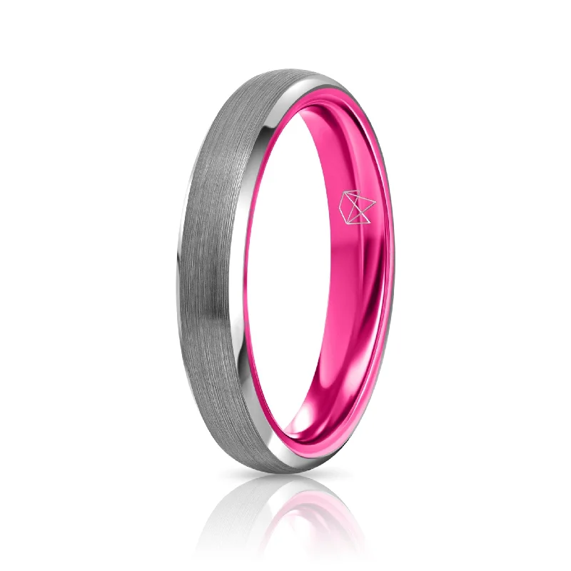 Bowed loop rings-Tungsten Ring (Silver) - Resilient Pink - 4MM