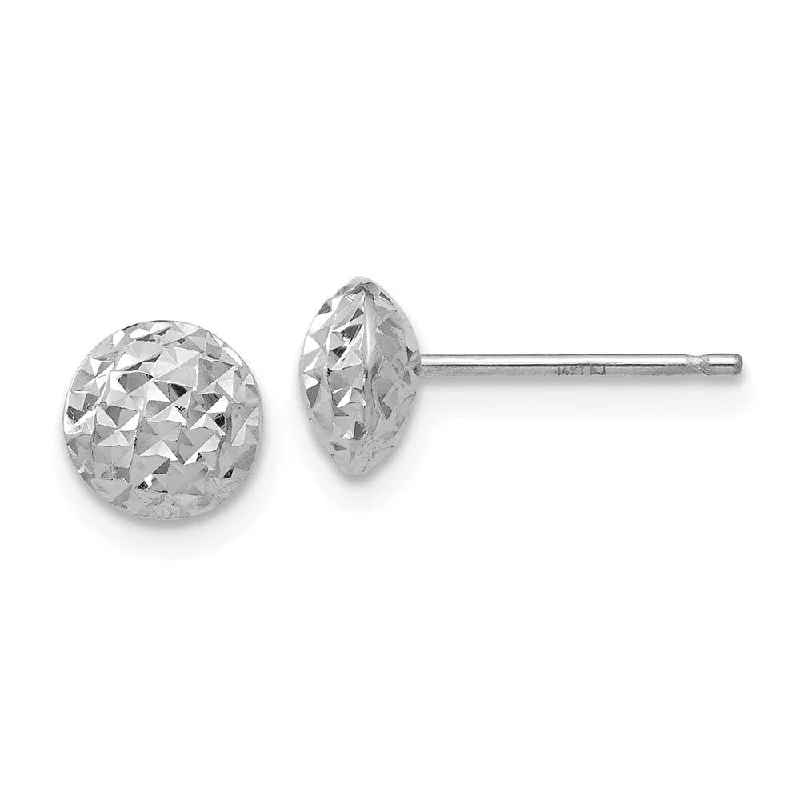 Glossy pearl earrings-6mm Diamond Cut Puffed Circle Post Earrings in 14k White Gold