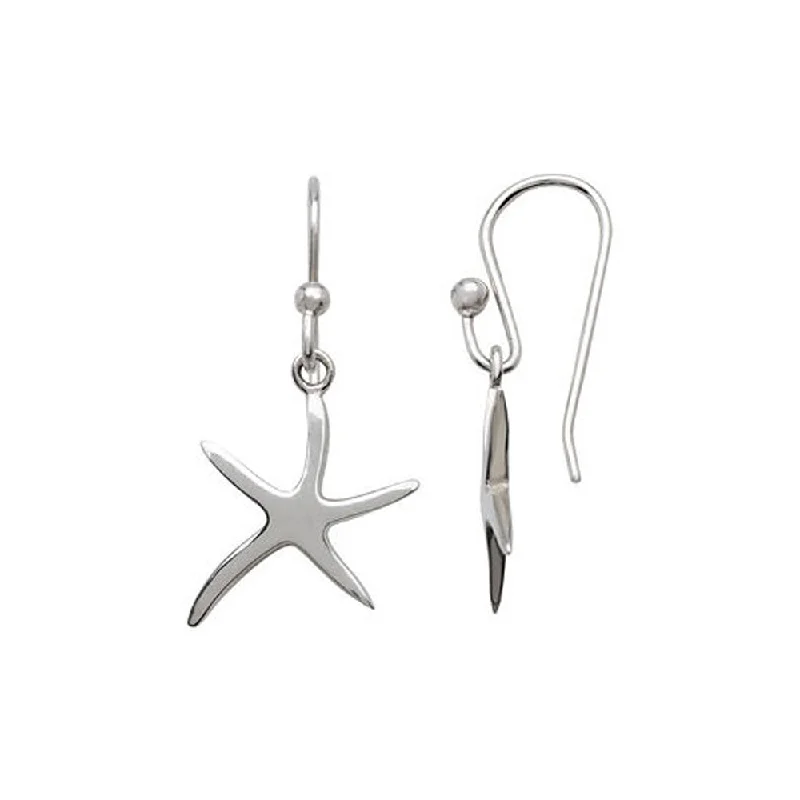 Layered drop earrings-Polished Pencil Starfish Dangle Earrings in Sterling Silver