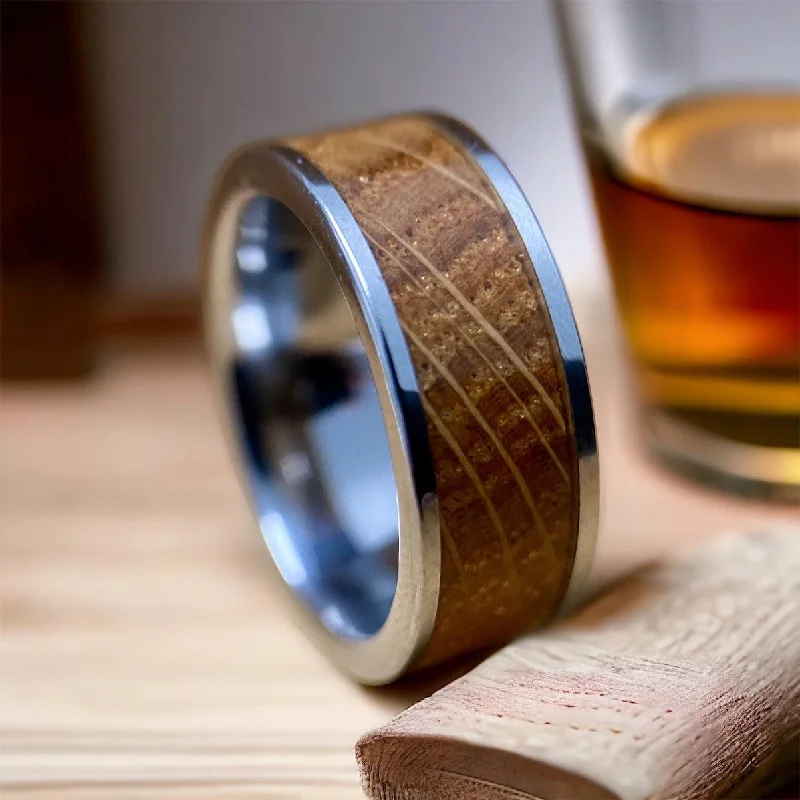 Stained wood rings-"The Louisville" Kentucky Straight Bourbon Whiskey Barrel Tungsten Ring