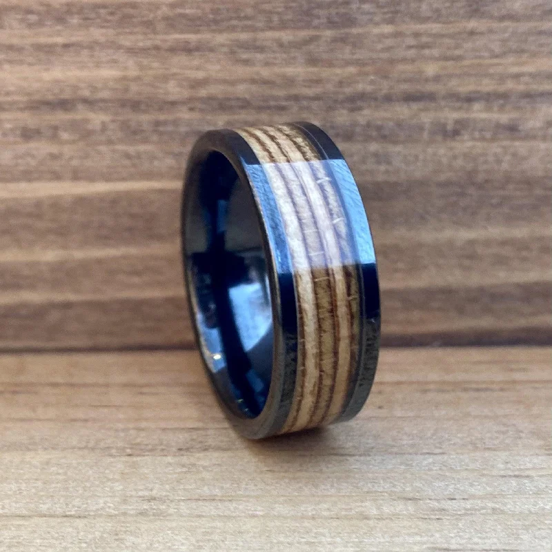 Satin weave rings-"The Warsaw" 100% USA Made Black Ceramic Ring With Wood From AK-47 Rifle