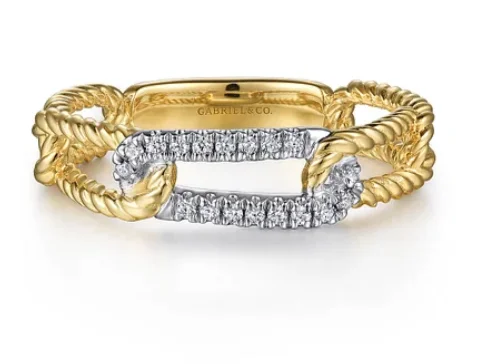 Satin weave rings-14K White-Yellow Gold 0.09cttw HI SI2 Diamond Link Ring by Gabriel